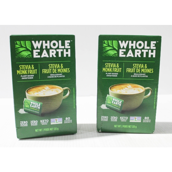 2 X 80 WHOLE EARTH STEVIA & MONK FRUIT SWEETENER