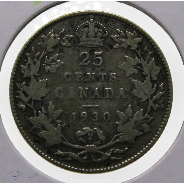 1930 KING GEORGE V SILVER 25 CENT COIN 