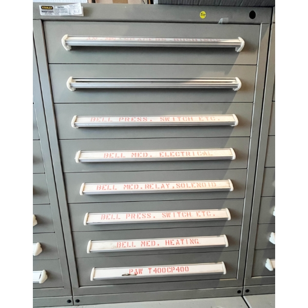 30" LX 44"H X 28"D STANLEY METAL 8 DRAWER TOOL / PARTS CABINET