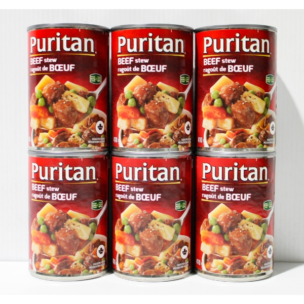 SIX CANS PURITAN BEEF STEW 410G PER