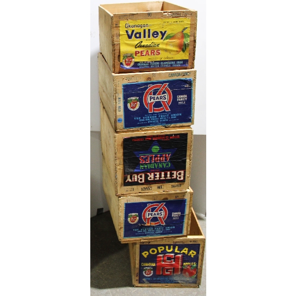 5 VINTAGE WELL PRESERVED BC FRUIT CRATES