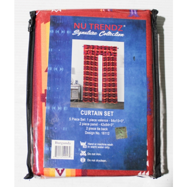 5PC NU TRENDZ CURTAIN SET - SOUTHWEST DESIGN - BURGANDY