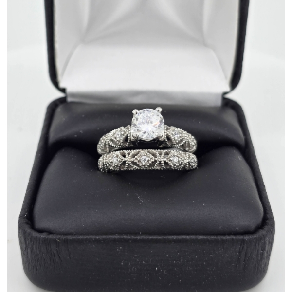 .925 SILVER ENGAGEMENT WEDDING RING SET 