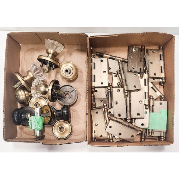 VINTAGE GLASS & BRASS DOOR HANDLES & HINGES