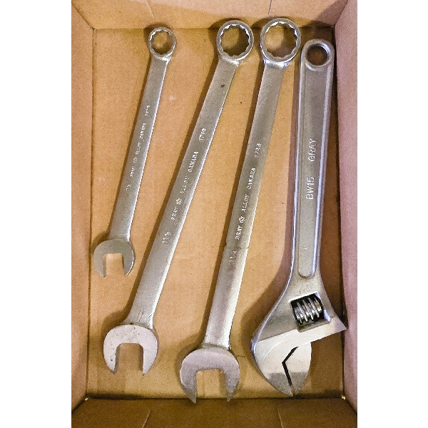 3 LARGE WRENCHES + LARGE CRESENT WRENCH