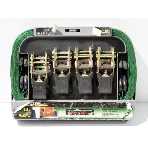 FOUR UNUSED 14FT RATCHET STRAPS 500LB LOAD