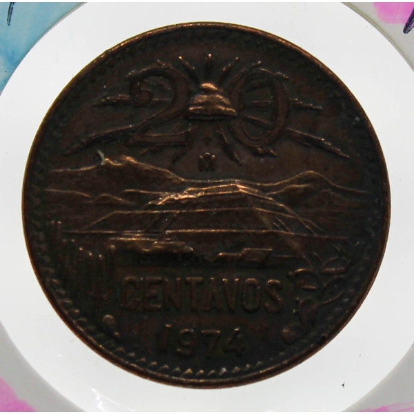 1974 TWENTY CENTAVOS SCARCE MEXICAN LARGE PENNY