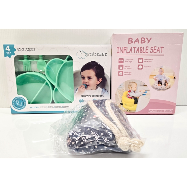 BABY GIFT SET - THE POPULAR GREEN GRABEASE FEEDING SET ETC.