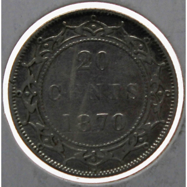 1870 FINE+ NEWFOUNDLAND SILVER 20 CENT COIN