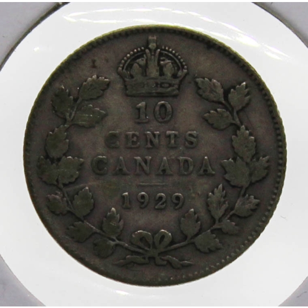 1929 CANADIAN SILVER 10 CENT COIN