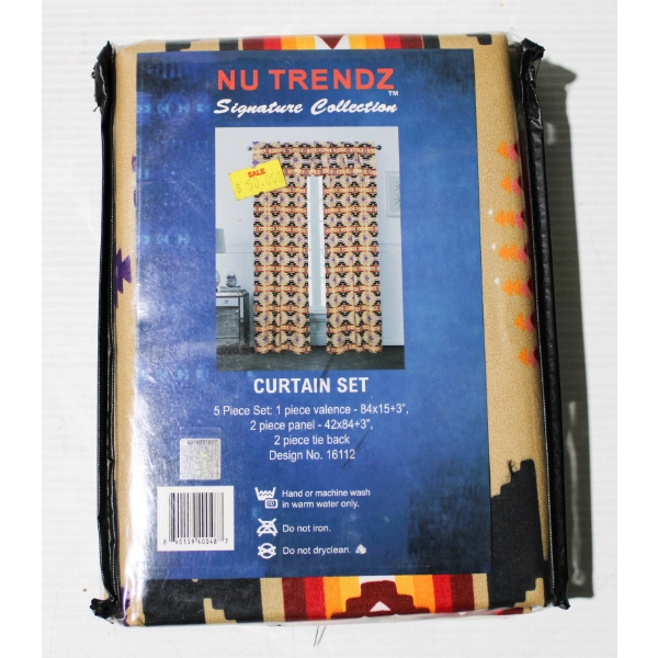 5PC NU TRENDZ CURTAIN SET - SOUTHWEST DESIGN - BROWN