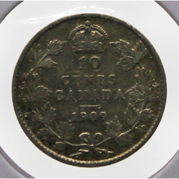1909 BROAD LEAF CANADIAN SILVER 10 CENT COIN
