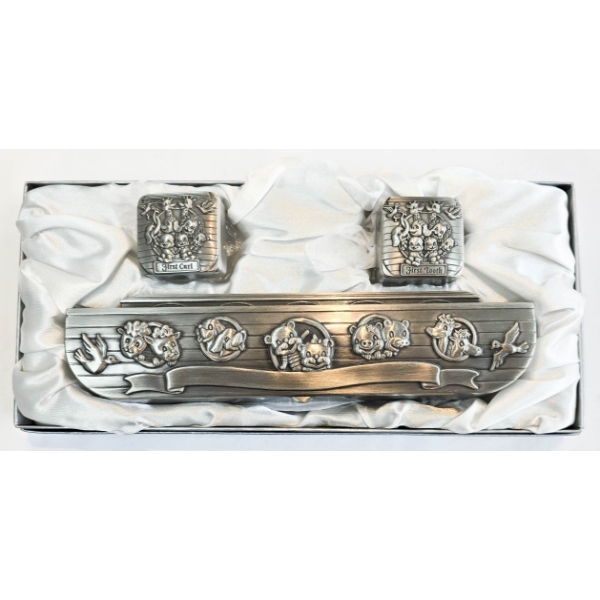 NEW PEWTER FINISH NOAH'S ARK FIRST TOOTH & CURL CASE