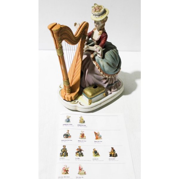 PORCELAIN MADAME HARP PLAYER MUSIC BOX 