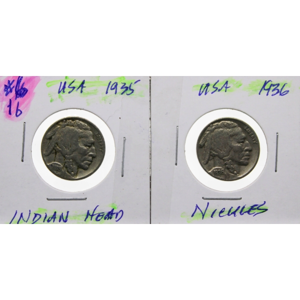 1935 & '36 INDIAN HEAD USA NICKLES