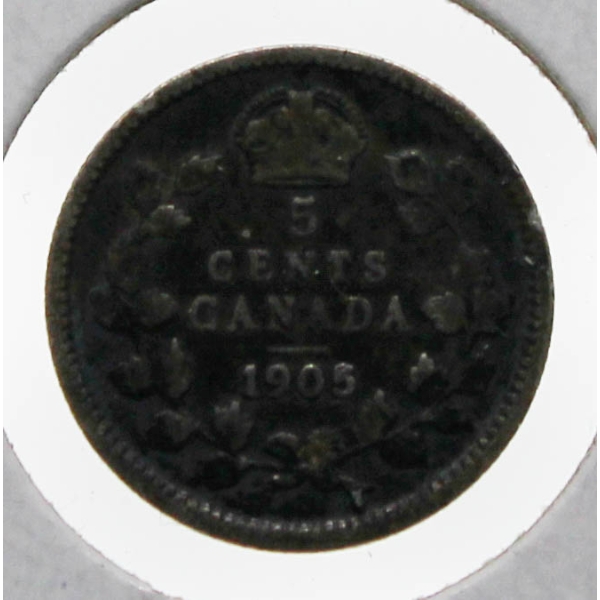 1905 CANADIAN SILVER 5 CENT COIN