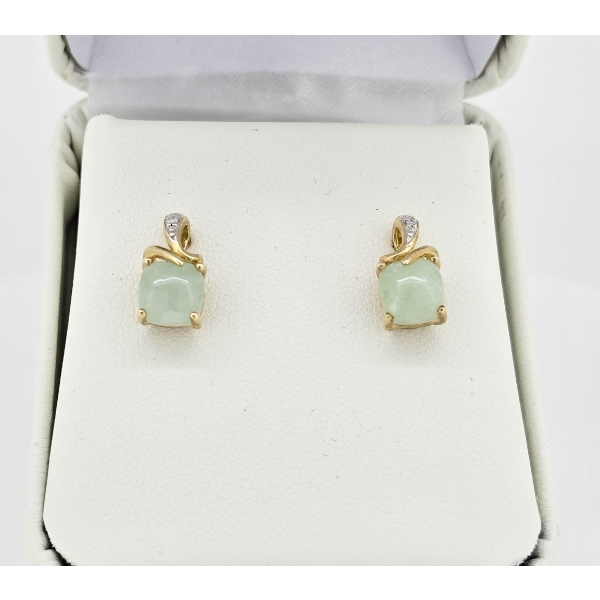 10K GOLD JADEITE & DIAMOND EARRINGS