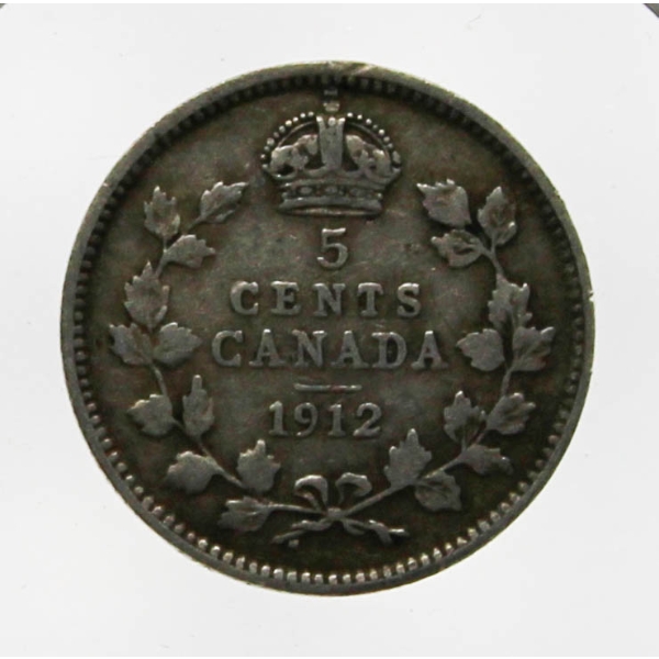 1912 KING GEORGE V CANADA SILVER 5 CENT COIN