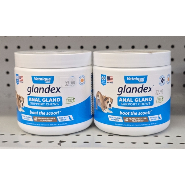 2 CONTAINERS DOG GLANDEX ANAL GLAND SUPPORT CHEWS