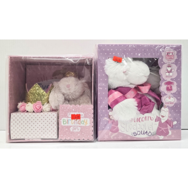 KIDS GIFT COMBO - UNICORN SLEEPOVER BOOK W/ STUFFY SET ETC.
