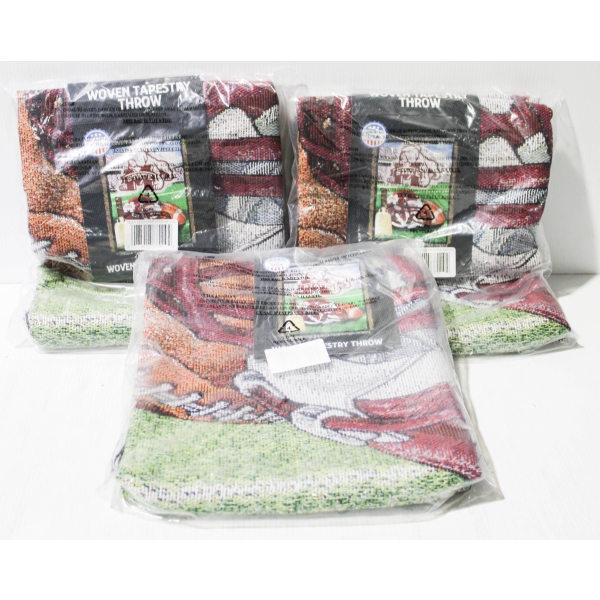  3 NEW WOVEN TAPESTRY THROW 48" X 60" - FOOTBALL