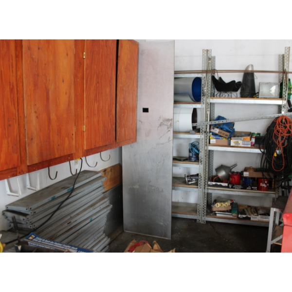 WALL SHELVING UNIT WITH CONTENTS & 25+ METAL SHELVES