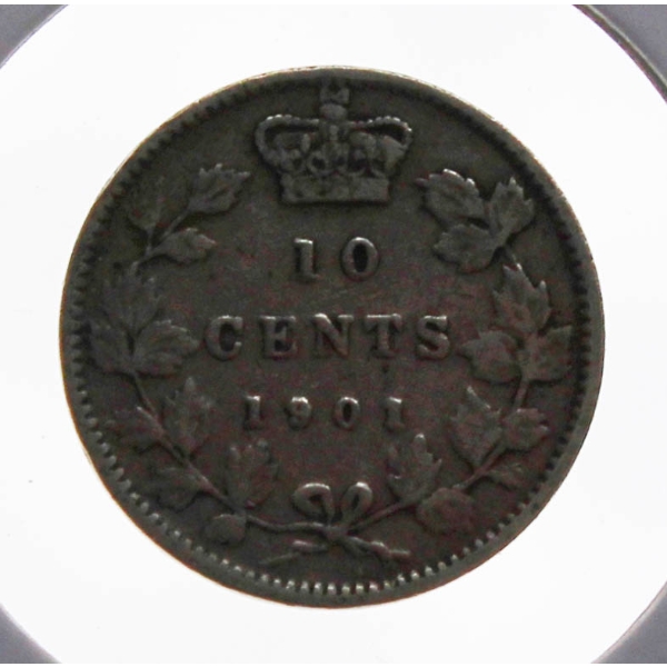 1901 VF CANADA VICTORIAN SILVER 10 CENT COIN