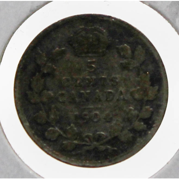 1904 CANADIAN SILVER 5 CENT COIN