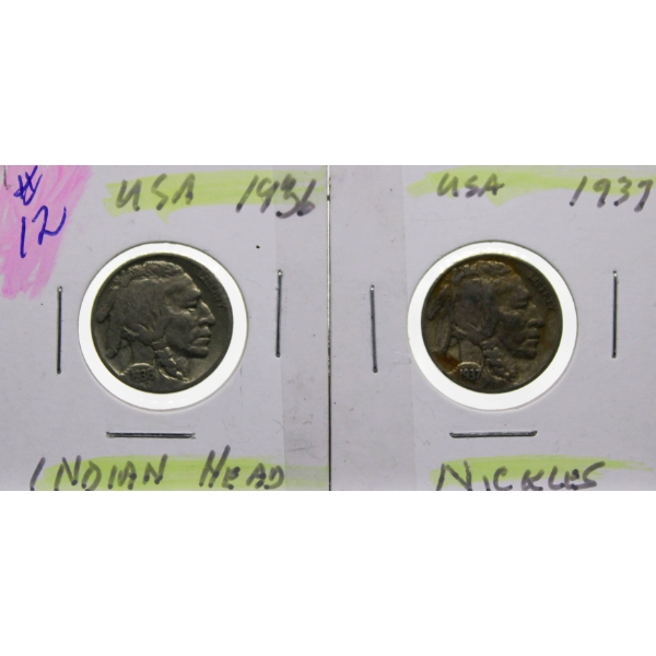 1936 & 1937 USA INDIAN HEAD NICKLES
