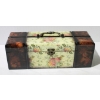 Image 1 : FLORAL WOODEN WINE BOX W/ CORKSCREW ETC.