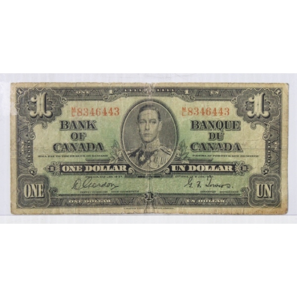 1937 CANADA LEGAL TENDOR CANADA $1 BANKNOTE 
