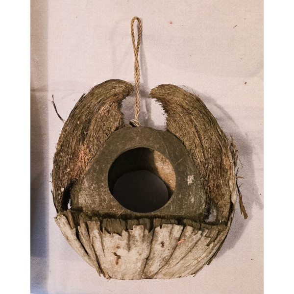 WOOD CARVED BIRD HOUSE