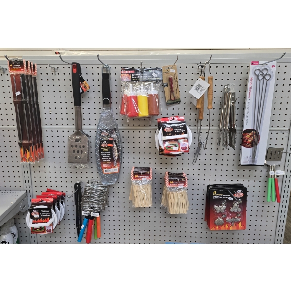 LARGE LOT OF ASSORT. BBQ TOOLS AND SUPPLIES