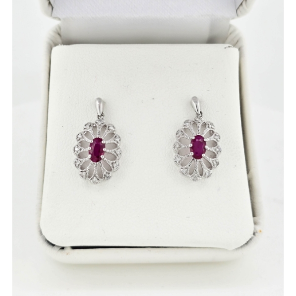 10K WHITE GOLD RUBY & DIAMOND EARRINGS