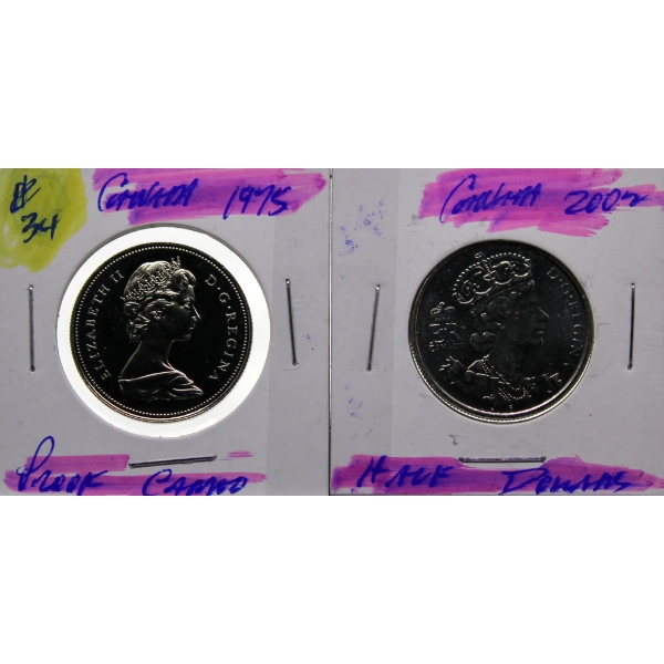 1975 & 2002 PROOF STRUCK CAMEO 50 CENTS