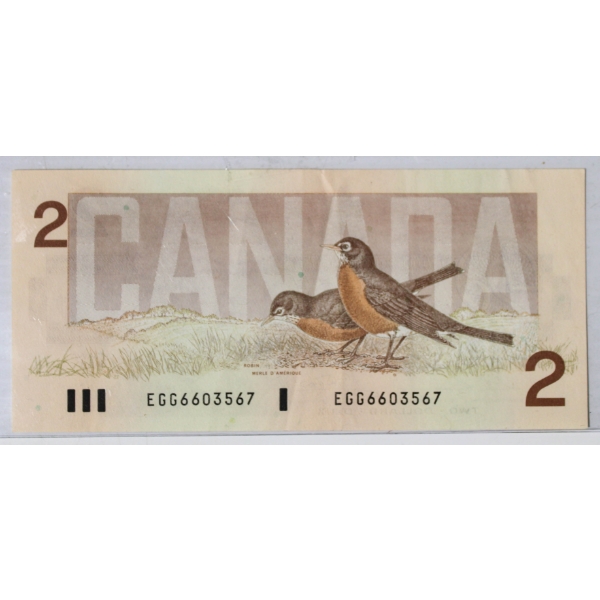1986 CANADIAN $2 BIRD SERIES ROBBIN BANKNOTE