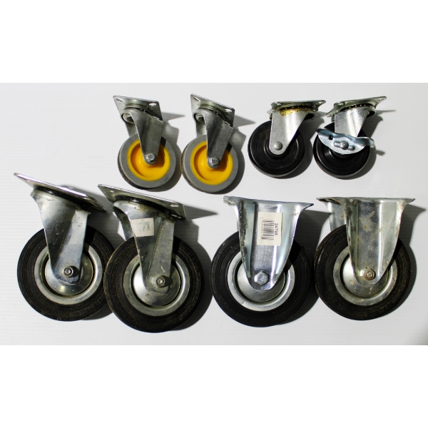 4 INDUSTRIAL CASTORS 6" OVERALL HEIGHT ETC.