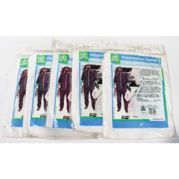 6 NEW POLYPROPYLENE DISPOSABLE COVERALLS  X-LARGE