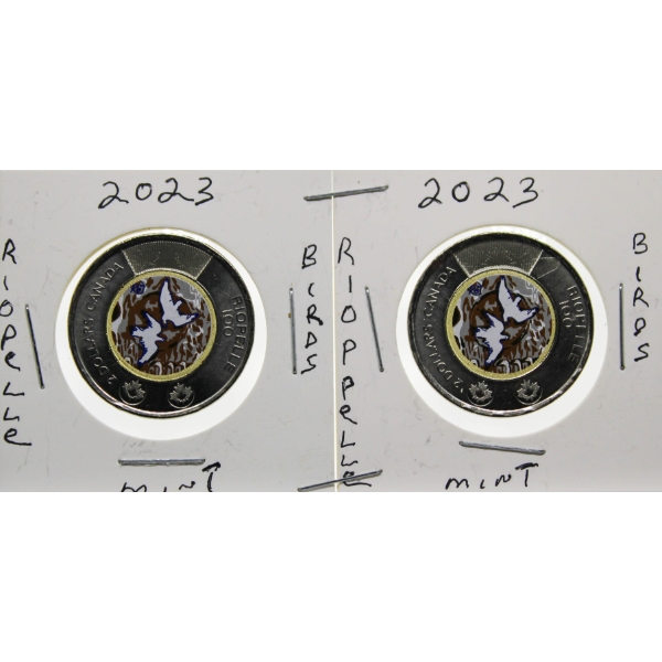 TWO 2023 CANADA RIOPELLE BIRDS WC $2 COINS