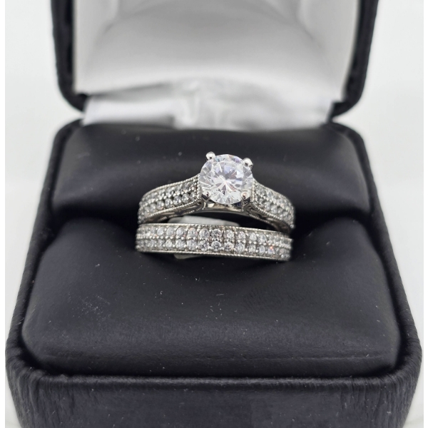 .925 SILVER ENGAGEMENT WEDDING RING SET