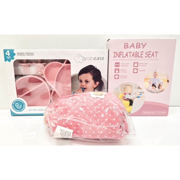 BABY GIFT SET - THE POPULAR PINK GRABEASE FEEDING SET ETC.