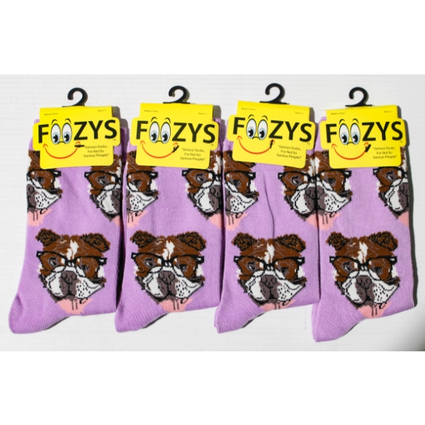 4PR NEW UNISEX FOOZYS SOCKS - BULLDOG - PURPLE
