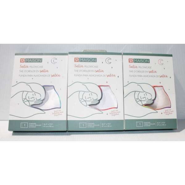3 NEW D MAISON SATIN PILOWCASE COVERS - STANDARD