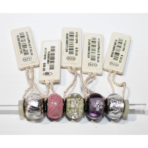 5 PERSONA .925 GLASS BEAD BRACELET CHARMS - PINK SWIRL ETC.
