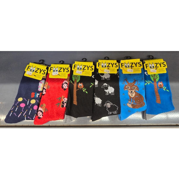 SIX PAIRS FOOZY SOCKS - PANDA, OWLS, ETC
