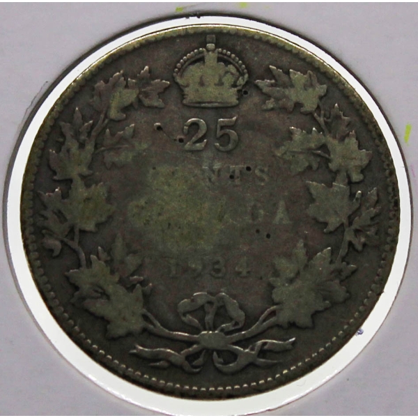 1934 CANADIAN SILVER 25 CENT COIN