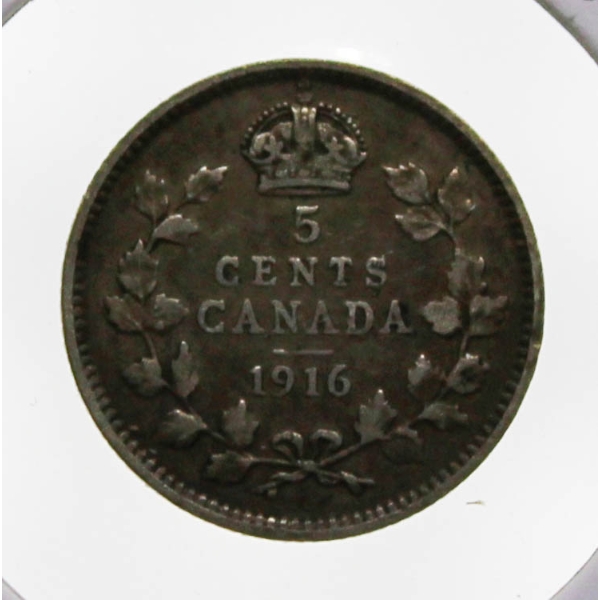 1916 CANADA SILVER KING GEORGE V 5 CENT COIN
