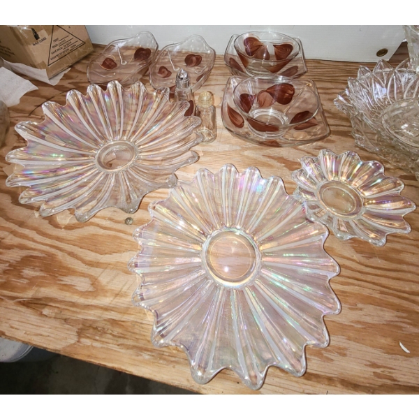 3PC FEDERAL GLASS IRREDESENT CELESTIAL DISHES 