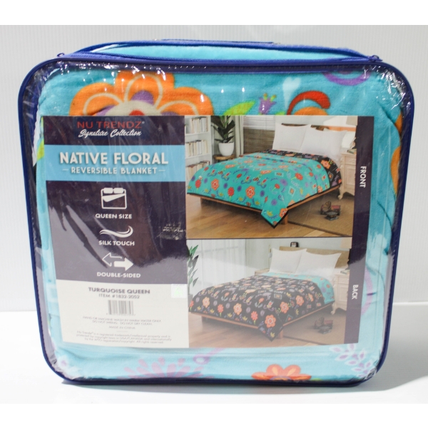 NEW NU TRENDZ NATIVE FLORAL REVERSIBLE BLANKET - QUEEN