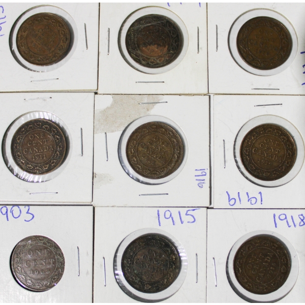9 CANADA ONE CENT LARGE PENNIES